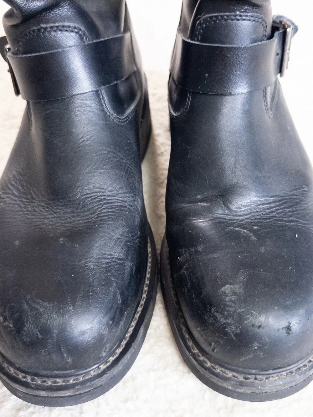 Vintage Herman Survivors Black Leather Steel Toe Biker Boots Size 12
